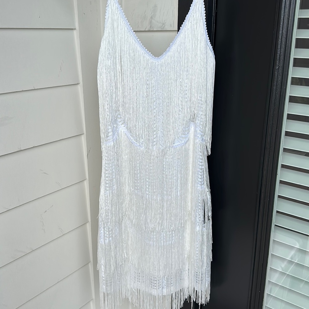 White fringe mini dress